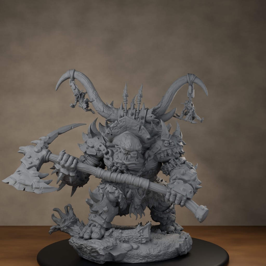 Ard One Stompa Pose 02 Gore - unpainted resin miniature digital render - low angle