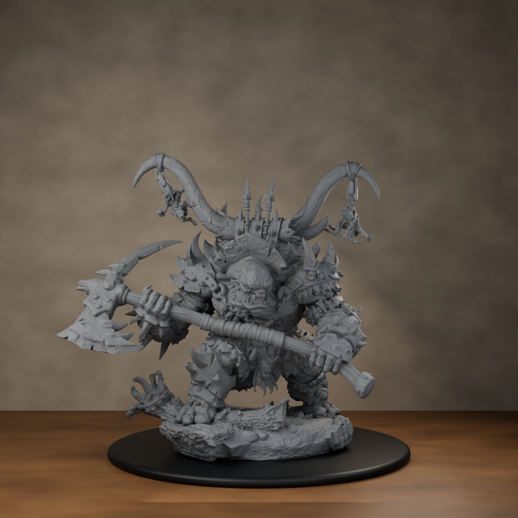 Ard One Stompa Pose 02 Gore - unpainted resin miniature digital render - scale on wheel
