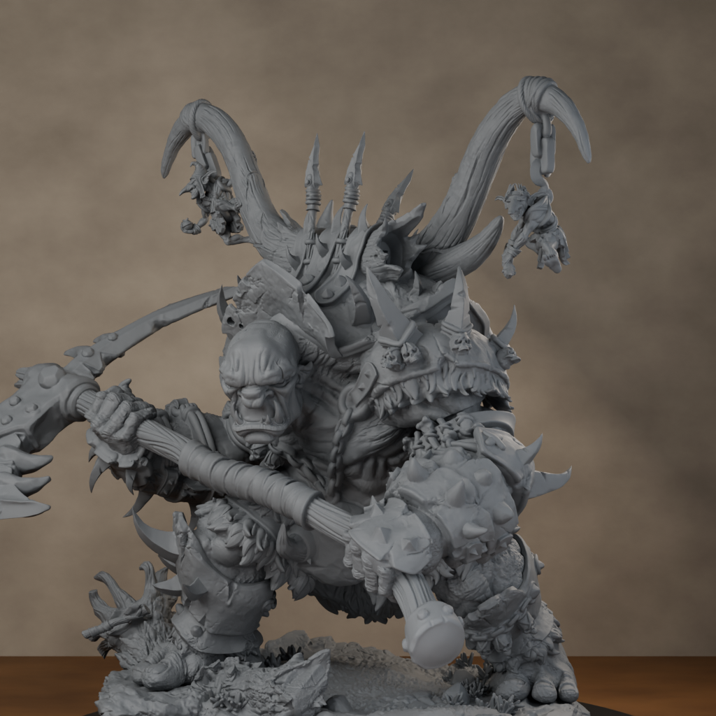 Ard One Stompa Pose 02 Nogore - unpainted resin miniature digital render - detail base