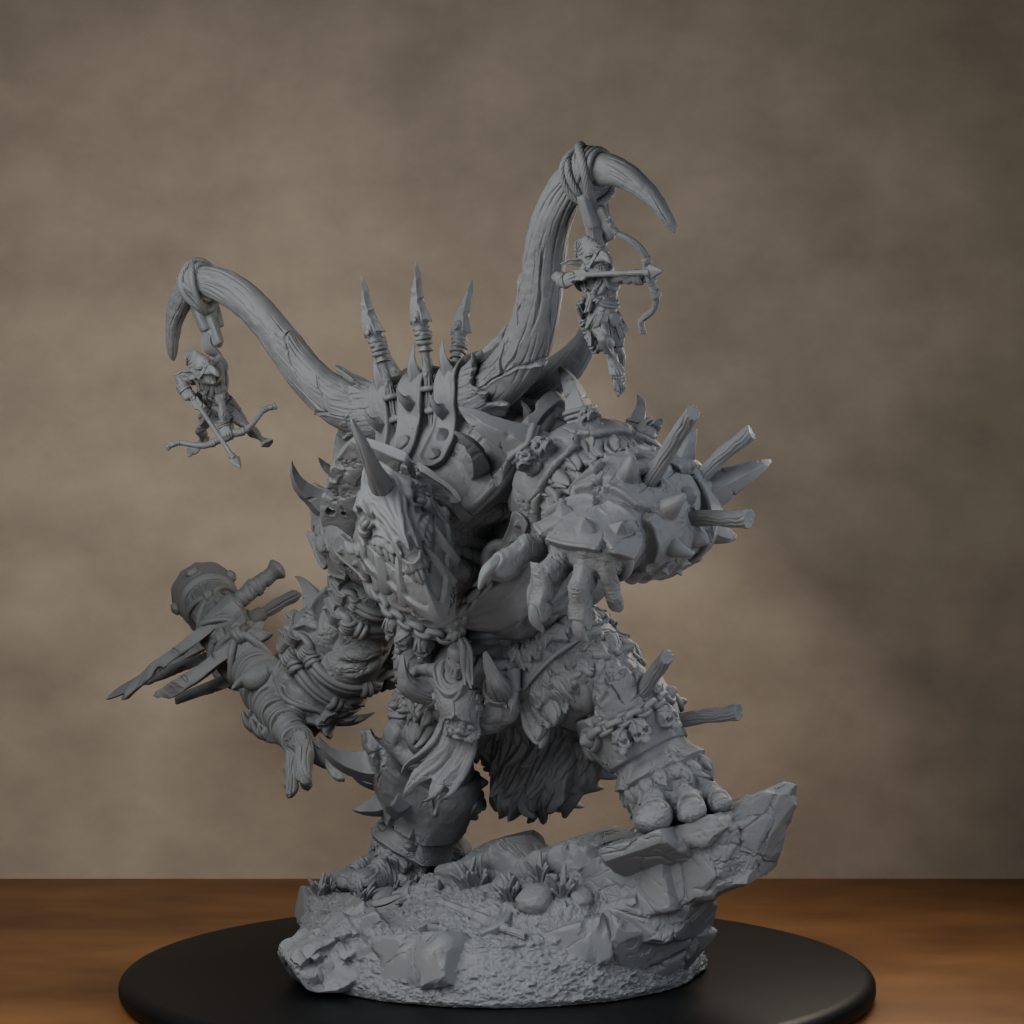 Ard One Stompa Pose 03 Gore - unpainted resin miniature digital render - detail base