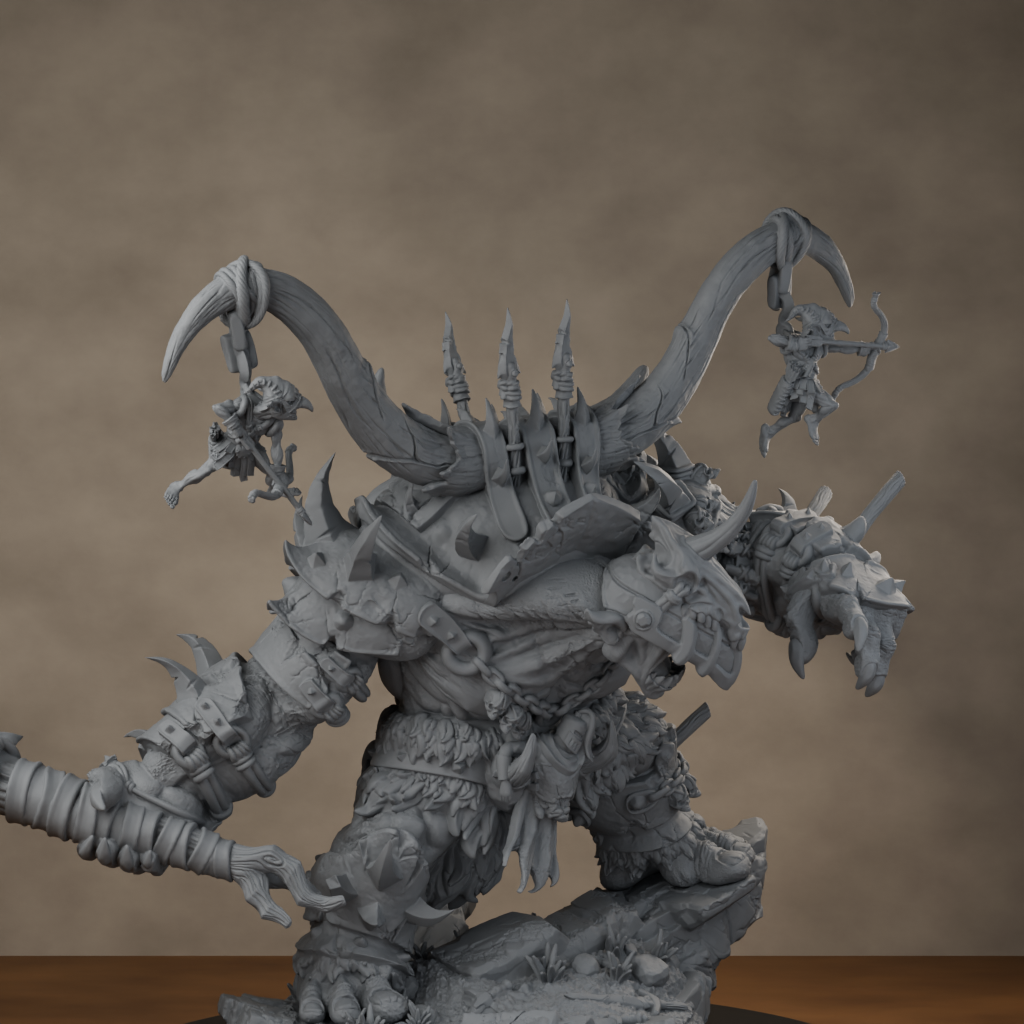Ard One Stompa Pose 03 Gore - unpainted resin miniature digital render - detail weapon