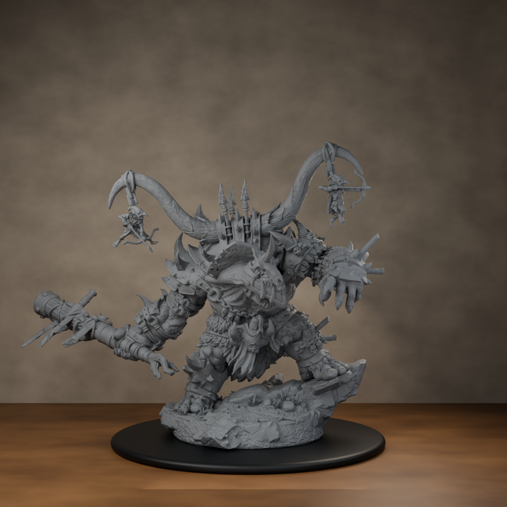 Ard One Stompa Pose 03 Gore - unpainted resin miniature digital render - low angle