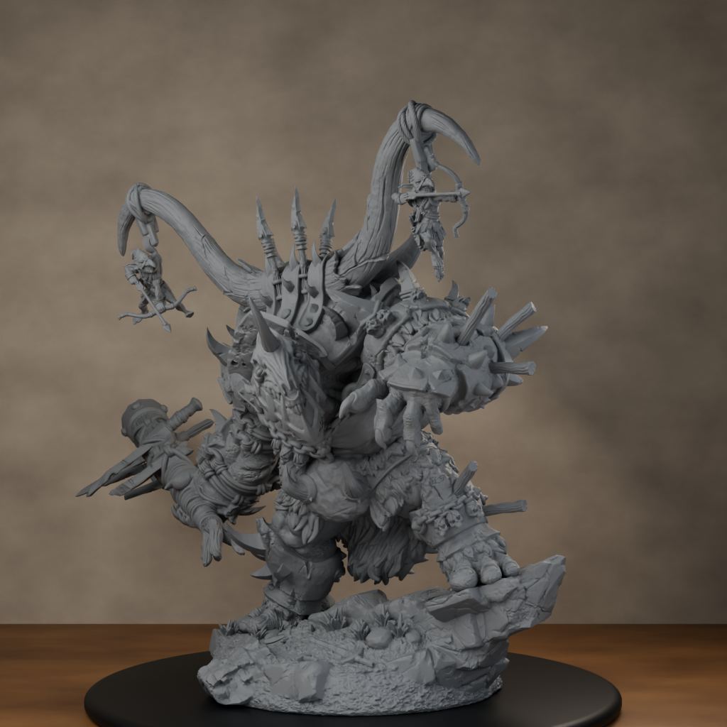 Ard One Stompa Pose 03 Nogore - unpainted resin miniature digital render - detail base