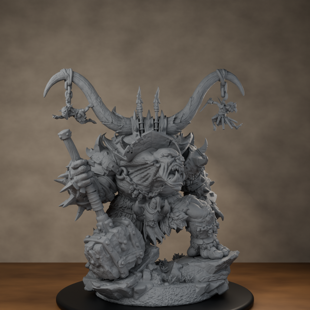 Ard One Stompa Pose 04 Gore - unpainted resin miniature digital render - low angle