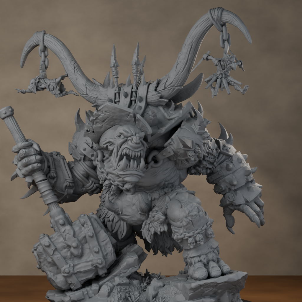 Ard One Stompa Pose 04 Nogore - unpainted resin miniature digital render - detail base