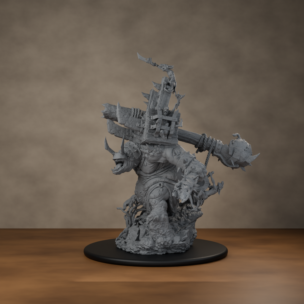 Big'un Flinga - unpainted resin miniature digital render - front left 3q