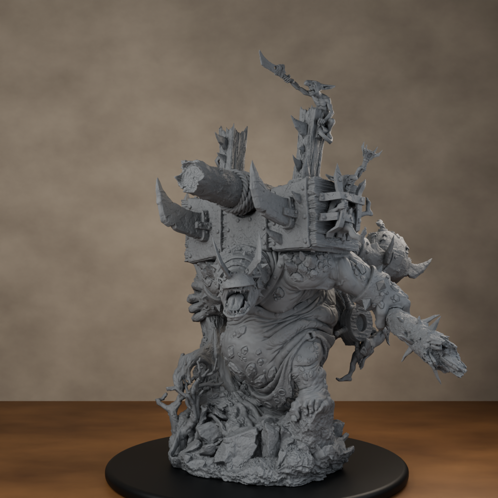 Big'un Flinga - unpainted resin miniature digital render - high angle