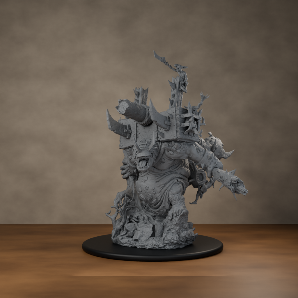 Big'un Flinga - unpainted resin miniature digital render - scale on wheel