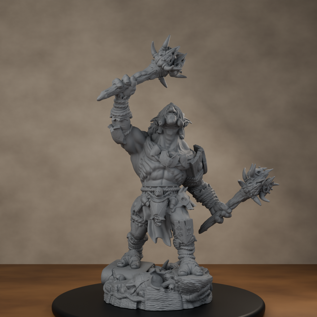 Blackspring Troll Pose 03 - unpainted resin miniature digital render - low angle