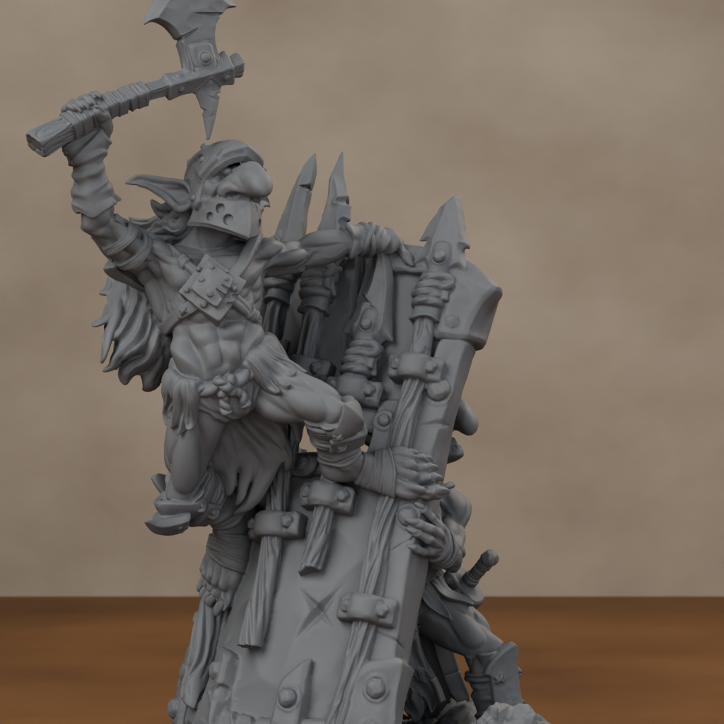 Blocknsock Chucks Pose 03 - unpainted resin miniature digital render - detail weapon