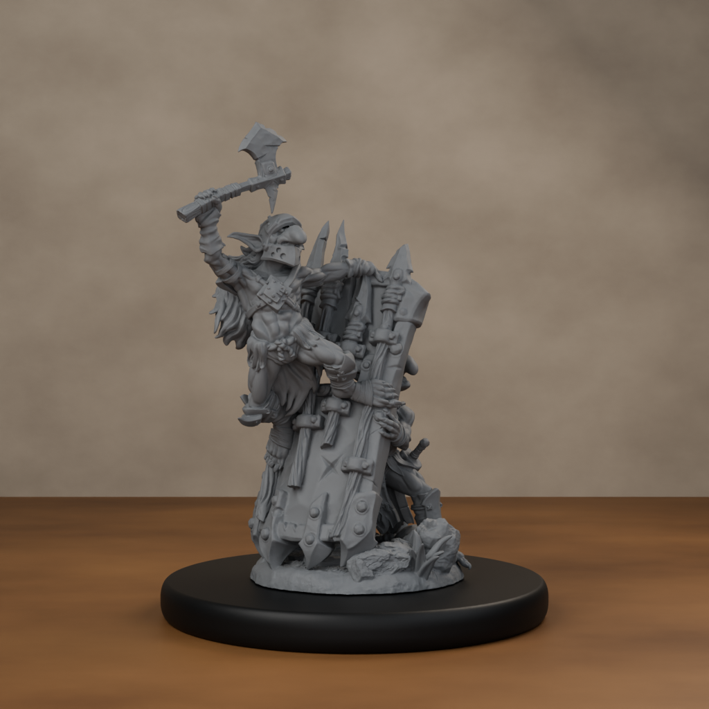 Blocknsock Chucks Pose 03 - unpainted resin miniature digital render - front right 3q