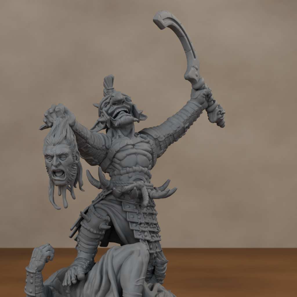Boncesnagga - The Pit Fighter - unpainted resin miniature digital render - detail weapon